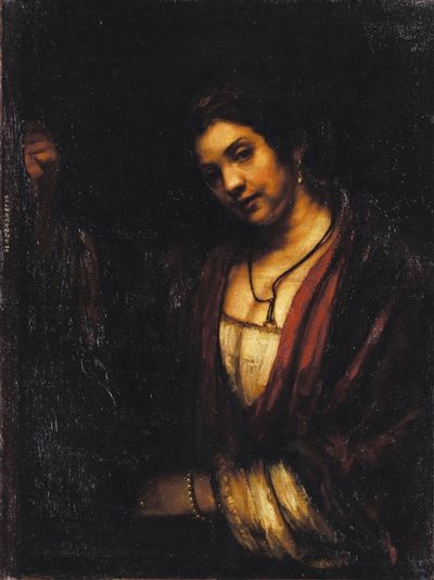 徐悲鸿临摹伦勃朗《妇人倚窗像》。